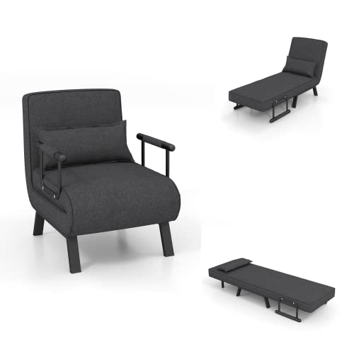 LIFEZEAL Sillón reclinable Plegable, sillón reclinable Multifuncional con Respaldo Ajustable en 5 Posiciones, sofá Cama Lounge con cojín, sofá para Casas pequeñas, Piso, Oficina, hasta 150kg (Gris)