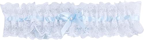 Liga para novia blanca con lazo azul. Liguero novia- MERCERÍA SUANCES. Accesorio para novias y damas de honor.