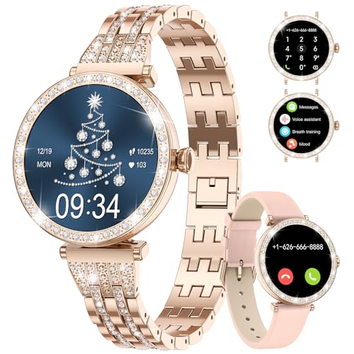 LIGE Reloj inteligente mujer diamante con pantalla pequeña de 1,19 pulgadas, función de teléfono, resistente al agua 5 ATM, AMOLED Always on Display Fitness Tracker 111 modos deportivos presión