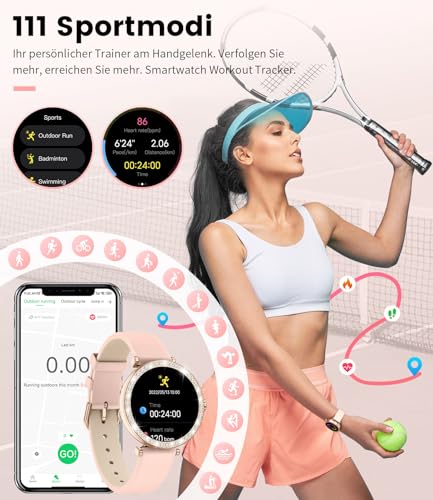 LIGE Reloj inteligente mujer diamante con pantalla pequeña de 1,19 pulgadas, función de teléfono, resistente al agua 5 ATM, AMOLED Always on Display Fitness Tracker 111 modos deportivos presión