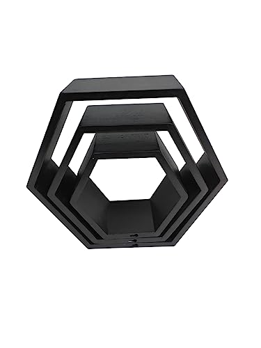 LIN HOME XZ-22109 Estantes flotantes hexagonales Juego de 3 Estantes Decorativos de Pared (Black)