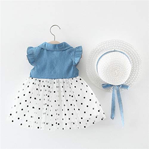 Lindo Vestido de Bebés Niña Sin Manga de Lunares de Plisada + Sombrero de Paja de Arco Trajes ┃Vestidos de Princesa Playa Impresión de Sandía┃Fossen Niña Ropa para Vacaciones, IR a la Escuela