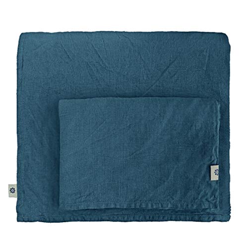 Linen & Cotton Juego de Ropa de Cama Alicia de Puro Lino - 100% Lino Lavado A La Piedra, 140 x 200cm (Single), Azul Gasolina