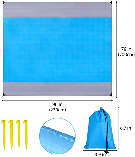 lineno Alfombras de Playa, Impermeable 230 x 200 Esterilla a Prueba Arena con 4 Clavos Fijos, Manta Portátil para Aire Libre Jardín Acampar Pícnic
