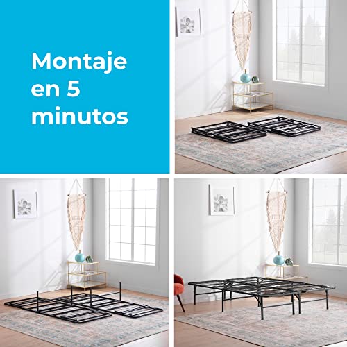 Linenspa Estructura Cama de Metal – Cama Plegable – Somier con patas 140x200 cm – Espacio Inferior de 33cm para Almacenamiento – Se Monta en 5 Minutos