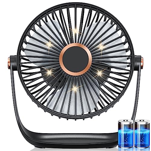 LinjunFa USB Ventilador de Mesa con LED Potente Ventiladores Sobremesa con 4000mAh Bateria, Pequeño Ventoinha Escritorio Pilas Carga Rápida, Portatil Silencioso Desk Fan para Camper, Oficina, Casa