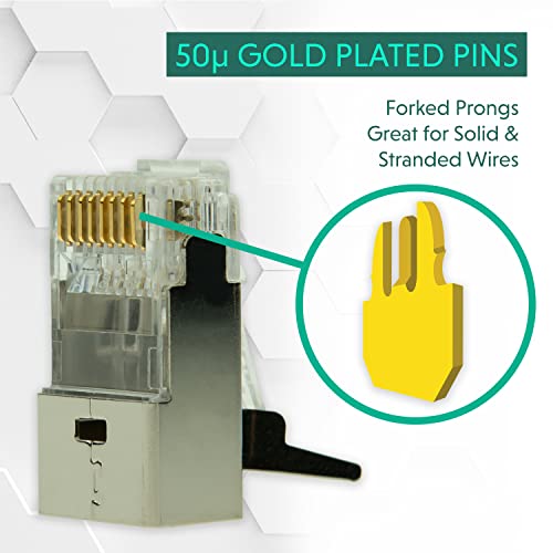 LINKUP - RJ45 Connectors Cat6A Ethernet Shielded Modular Plugs | for Large Diameter Wires (23AWG) Termination | 10G STP Gold-Plated [50-Pack]