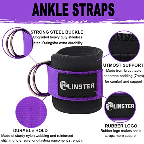 LINSTER Tobilleras Poleas Gym, 2 Piezas Tobillera para Polea Acolchada de Velcro para Cable Maquina para Gluteos y Piernas, Accesorios para Gym Mujeres y Hombres