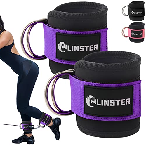 LINSTER Tobilleras Poleas Gym, 2 Piezas Tobillera para Polea Acolchada de Velcro para Cable Maquina para Gluteos y Piernas, Accesorios para Gym Mujeres y Hombres