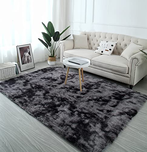 linyingdian Alfombra rectángulo Shaggy para Salón habitación de los Niños Dormitorio - Alfombra Antideslizante Muy Suave, Lavable, Tie-Dye, al Aire Libre Interior. (Gris Oscuro, 80×120cm)