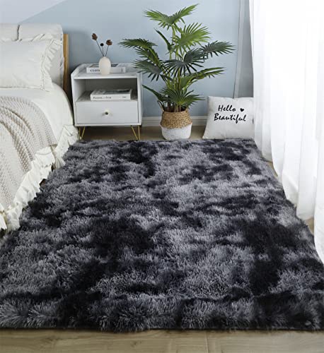 linyingdian Alfombra rectángulo Shaggy para Salón habitación de los Niños Dormitorio - Alfombra Antideslizante Muy Suave, Lavable, Tie-Dye, al Aire Libre Interior. (Gris Oscuro, 80×120cm)