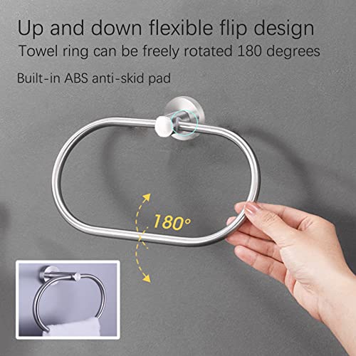 Linyoish 8 Piezas Juego baño Accesorios Acero Inoxidable Toallero,Sujetador Papel de baño,Anillo de Toalla,Gancho para Bata,Ganchos Adhesivos,Soportes Adhesivos para maquinillas de Afeitar (Plata)