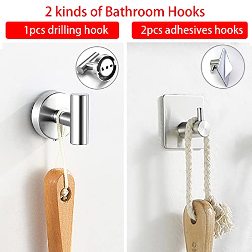 Linyoish 8 Piezas Juego baño Accesorios Acero Inoxidable Toallero,Sujetador Papel de baño,Anillo de Toalla,Gancho para Bata,Ganchos Adhesivos,Soportes Adhesivos para maquinillas de Afeitar (Plata)