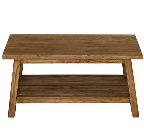 LioLiving Banco Toledo de madera maciza en estilo rústico – Banco de madera de teca con reposapiés – 49 cm de alto – Banco estable para interiores de teca