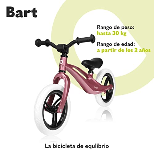 lionelo Bart Bicicleta sin Pedales de 2 años hasta 30kg, Cuadro de magnesio, al Estilo Deportivo, Ruedas 12", Altura de Manillar y sillín Regulable, Muy Robusta y Ligera (Rosado, Bart)