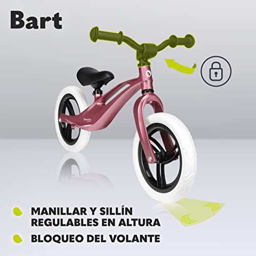 lionelo Bart Bicicleta sin Pedales de 2 años hasta 30kg, Cuadro de magnesio, al Estilo Deportivo, Ruedas 12", Altura de Manillar y sillín Regulable, Muy Robusta y Ligera (Rosado, Bart)