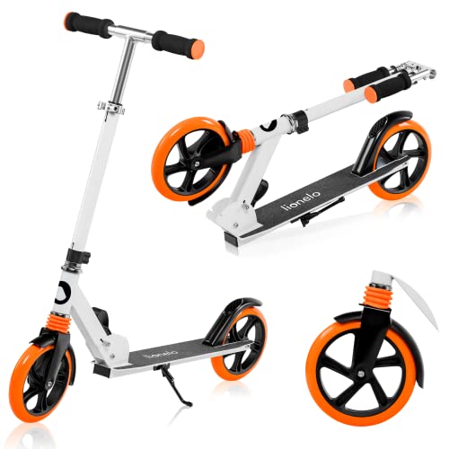 LIONELO Luca Patinete Urbano XXL hasta 100 kg, Scooter para niños, Grandes Ruedas 200 mm ShockResist Amortiguador, Volante Ajustable Altura, Freno Plegable (Blanco)