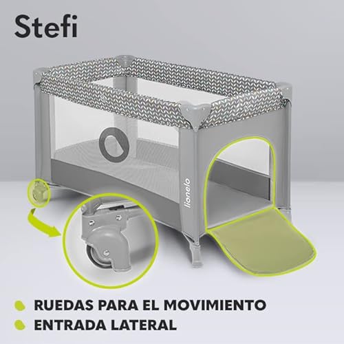 lionelo Stefi Cuna Bebe Parque Infantil Bebe Apertura Lateral colchoneta protección contra el Plegado LockGuard Lados de Tela de Malla Bolso de Transporte (Gris)