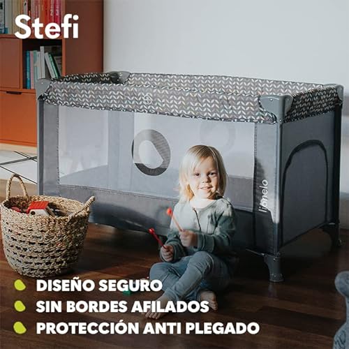 lionelo Stefi Cuna Bebe Parque Infantil Bebe Apertura Lateral colchoneta protección contra el Plegado LockGuard Lados de Tela de Malla Bolso de Transporte (Gris)