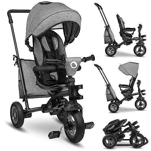 LIONELO Tris Bicicleta 2 en 1 Niño hasta 25 kg 12-60M Triciclo y Carrito- Bicicleta Cinturones de 3 Puntos con Fundas Regulación Gradual del Respaldo de 3 Niveles Gris Oscuro … (Gris)