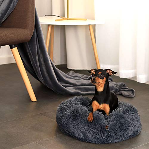 lionto Cama Perros Redonda cojín Gatos sofá para Perros Donut, (S) 40 cm Ø Gris Oscuro