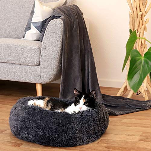 lionto Cama Perros Redonda cojín Gatos sofá para Perros Donut, (S) 40 cm Ø Gris Oscuro