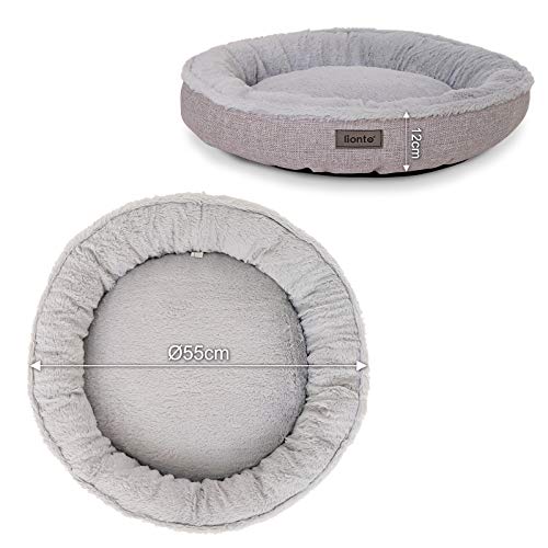 lionto Cama Redonda para Perros cojín para Perros sofá Perros Cama con Forma de Donut, 55 cm Ø Gris