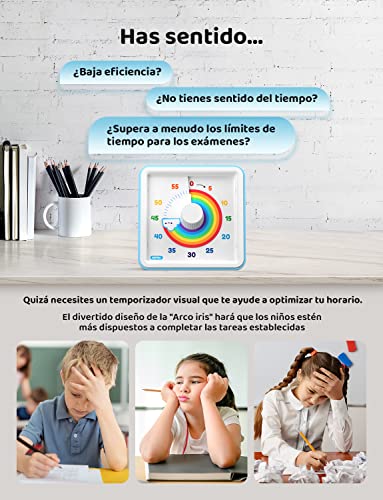 LIORQUE Temporizador Visual, Temporizador de Cuenta Regresiva de 60 Minutos, Temporizador de Cocina, Herramienta de Gestión del Tiempo para Niños y Adultos (Azul)