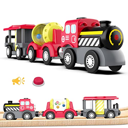 LiRiQi Tren eléctrico de Juguete Niños, BRIO Tren de Vapor a Pilas, Tren de Locomotora de acción, Coche de Juguetes para niños pequeños, Juego de Tren de Motor compatible con Brio, Thomas, Chuggington