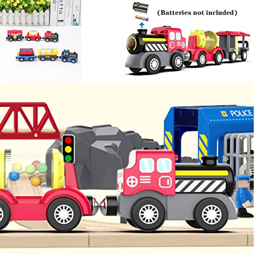 LiRiQi Tren eléctrico de Juguete Niños, BRIO Tren de Vapor a Pilas, Tren de Locomotora de acción, Coche de Juguetes para niños pequeños, Juego de Tren de Motor compatible con Brio, Thomas, Chuggington