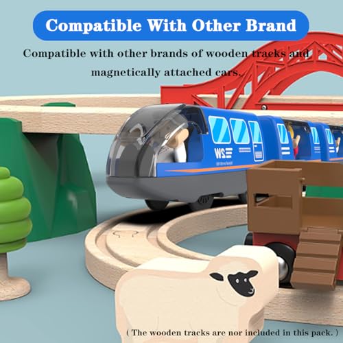 LiRiQi Tren eléctrico de Juguete, Tren de Locomotora de acción con Pilas, Potente Juego de Tren de Motor, Coche de Juguetes Cumpleaños para niños pequeños, Compatible con Thomas, Brio, Azul