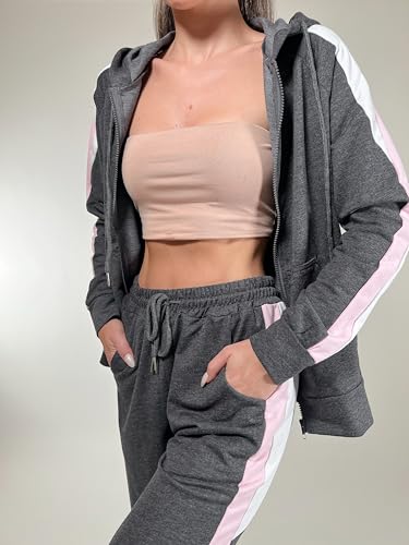 Litherday Conjunto Chándal Mujer Invierno Largo Algodón Conjunto Sudadera Mujer Larga Chándal para Mujer Invierno con Chaqueta y Pantalones para Jogging Tenis Fitness 2 Piezas, Gris Oscuro, M