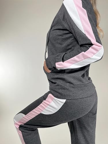 Litherday Conjunto Chándal Mujer Invierno Largo Algodón Conjunto Sudadera Mujer Larga Chándal para Mujer Invierno con Chaqueta y Pantalones para Jogging Tenis Fitness 2 Piezas, Gris Oscuro, M