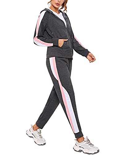 Litherday Conjunto Chándal Mujer Invierno Largo Algodón Conjunto Sudadera Mujer Larga Chándal para Mujer Invierno con Chaqueta y Pantalones para Jogging Tenis Fitness 2 Piezas, Gris Oscuro, M