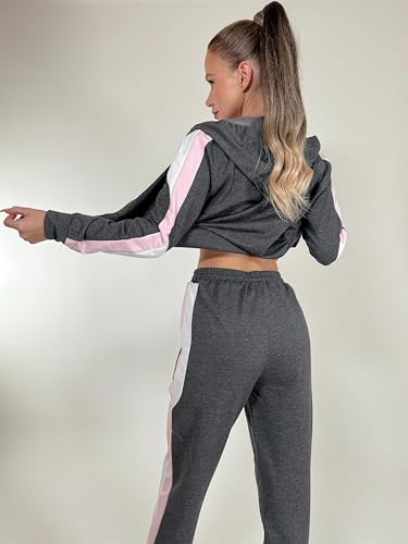 Litherday Conjunto Chándal Mujer Invierno Largo Algodón Conjunto Sudadera Mujer Larga Chándal para Mujer Invierno con Chaqueta y Pantalones para Jogging Tenis Fitness 2 Piezas, Gris Oscuro, M