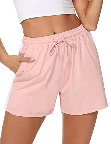 Litherday Pantalones Cortos Deportivos Mujer Algodón Pantalón Deporte Mujer Corto Pantalones de Chándal Verano Pantalon Jogging Mujer para Yoga Fitness, Rosa, L