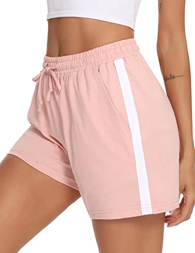 Litherday Pantalones Cortos Deportivos Mujer Algodón Pantalón Deporte Mujer Corto Pantalones de Chándal Verano Pantalon Jogging Mujer para Yoga Fitness, Rosa, L