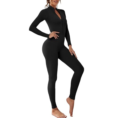 Litthing Mono de Yoga Mujer Ropa Deportiva Mujer con Cremallera Manga Larga Traje Una Pieza Elásticos Mono de Gimnasio Entrenamiento Fitness Running Sexi Slim para Mujer