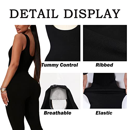 Litthing Monos de Yoga Para Mujer Bodycon de Cuello Cuadrado Sin Manga de Una Pieza Mono Deportivo Sexy Ropa Deportiva Mujer Chándal Conjunto de Gimnasio Ajustado Elástico Acanalados Romper