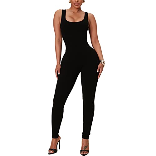 Litthing Monos de Yoga Para Mujer Bodycon de Cuello Cuadrado Sin Manga de Una Pieza Mono Deportivo Sexy Ropa Deportiva Mujer Chándal Conjunto de Gimnasio Ajustado Elástico Acanalados Romper