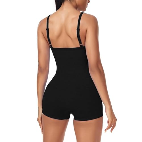 Litthing Monos de Yoga Para Mujer Bodycon de Cuello Cuadrado Sin Manga de Una Pieza Mono Deportivo Sexy Ropa Deportiva Mujer Chándal Conjunto de Gimnasio Ajustado Elástico Acanalados Romper