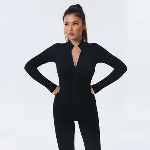 Litthing Monos de Yoga Para Mujer Bodycon de Manga Larga de Una Pieza Mono Deportivo Sexy Ropa Deportiva Con Cremallera Conjunto de Gimnasio Mujer Chándal Ajustado Elástico Acanalados Romper