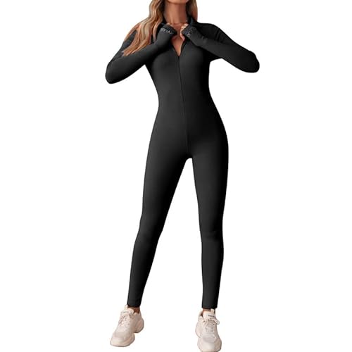 Litthing Monos de Yoga Para Mujer Bodycon de Manga Larga de Una Pieza Mono Deportivo Sexy Ropa Deportiva Con Cremallera Conjunto de Gimnasio Mujer Chándal Ajustado Elástico Acanalados Romper