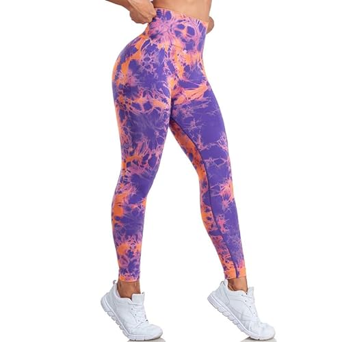 Litthing Tie Dye Gym Leggins Deporte Mujer Yoga Leggings Push Up Suaves Elásticos Tie Dye Mujer Anticeluliticos Sin Costuras Opaco Scrunch Butt Pantalones Yoga Running