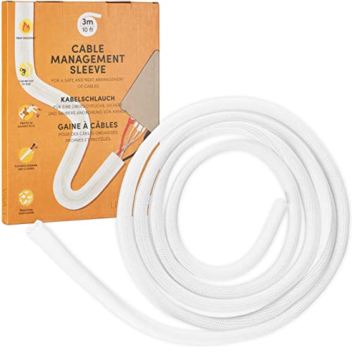 LIVAIA: pasacables con autocierre Blanco para una Mejor gestión de los Cables en el Escritorio - Organizador de 12 a 20 mm x 3 m - Protector de Cables Recortable para hogar y Oficina