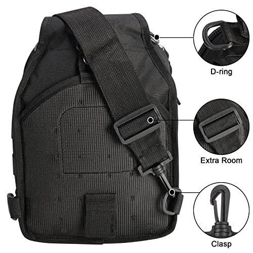 LiveGo Bolsa táctica en el pecho militar, bolso de hombro táctico para el pecho, bolso cruzado del ejército mini mochila de correa única para viajes, senderismo, camping (negro)