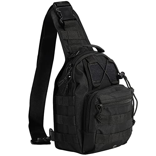 LiveGo Bolsa táctica en el pecho militar, bolso de hombro táctico para el pecho, bolso cruzado del ejército mini mochila de correa única para viajes, senderismo, camping (negro)