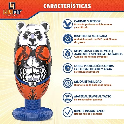 LIVIFIT® Panda Punching Ball - Innovador Saco de Boxeo Hinchable para niños y Adultos - | Boxeo | Taekwondo | Fitness | Karate - Se sostiene por sí Mismo con Rebote instantáneo - Regalo útil Ideal