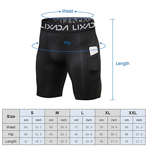 Lixada 3PCS Pantalones Cortos de Compresión para Hombre, Pantalones Cortos de Entrenamiento con Bolsillos