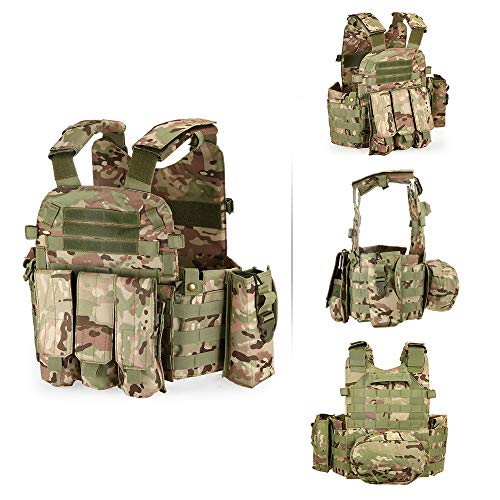 Lixada Chaleco Táctico Militar, Chaleco Táctico Hombre , Chaleco de Asalto Entrenamiento para Airsoft con Compartimentos, Ropa Militar de bolsillos, Modular de Caza de Engranajes